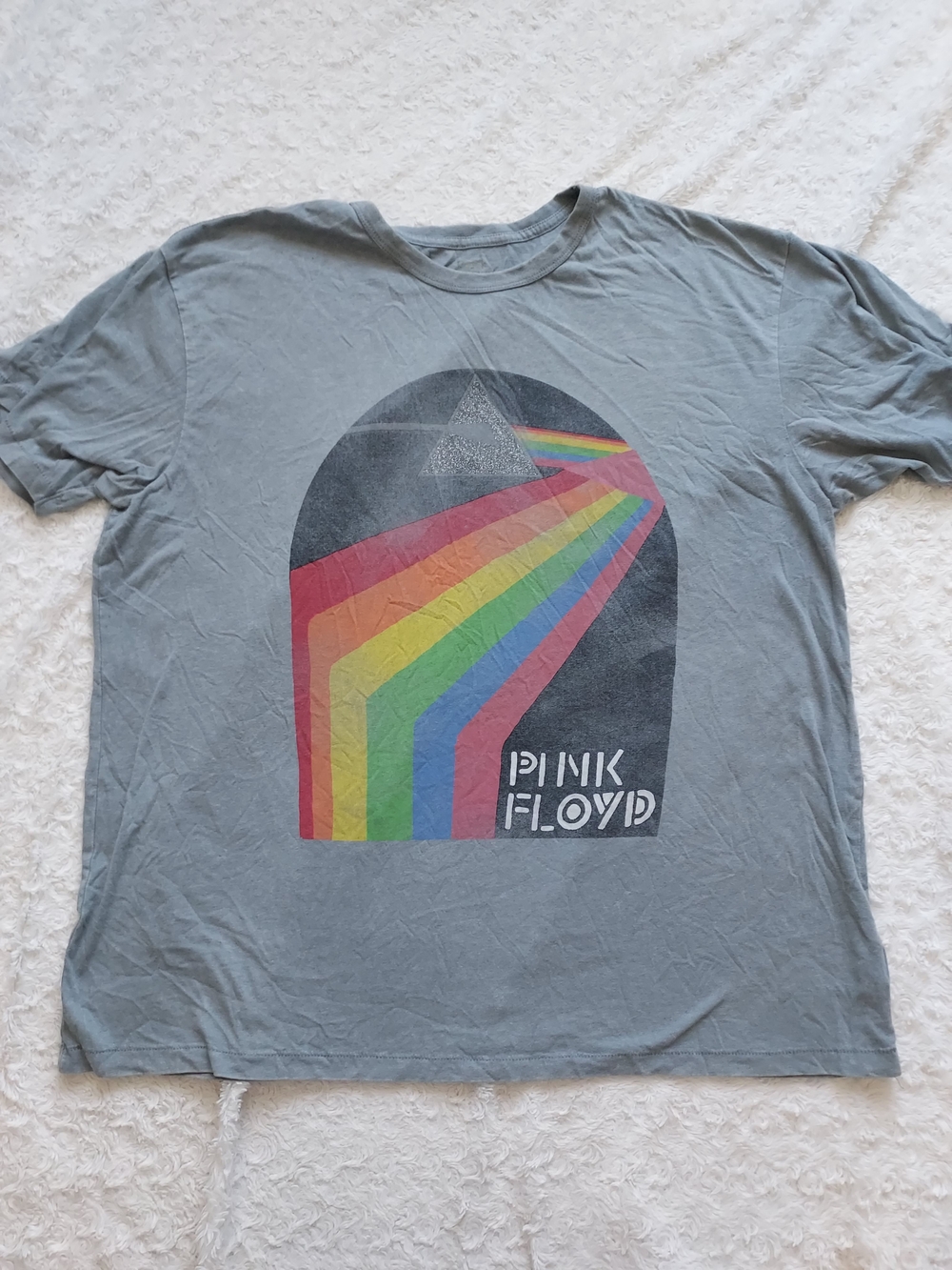 Pink Floyd XL Gray Short Sleeve Tee Rainbow Prism Graphic Classic Rock Retro